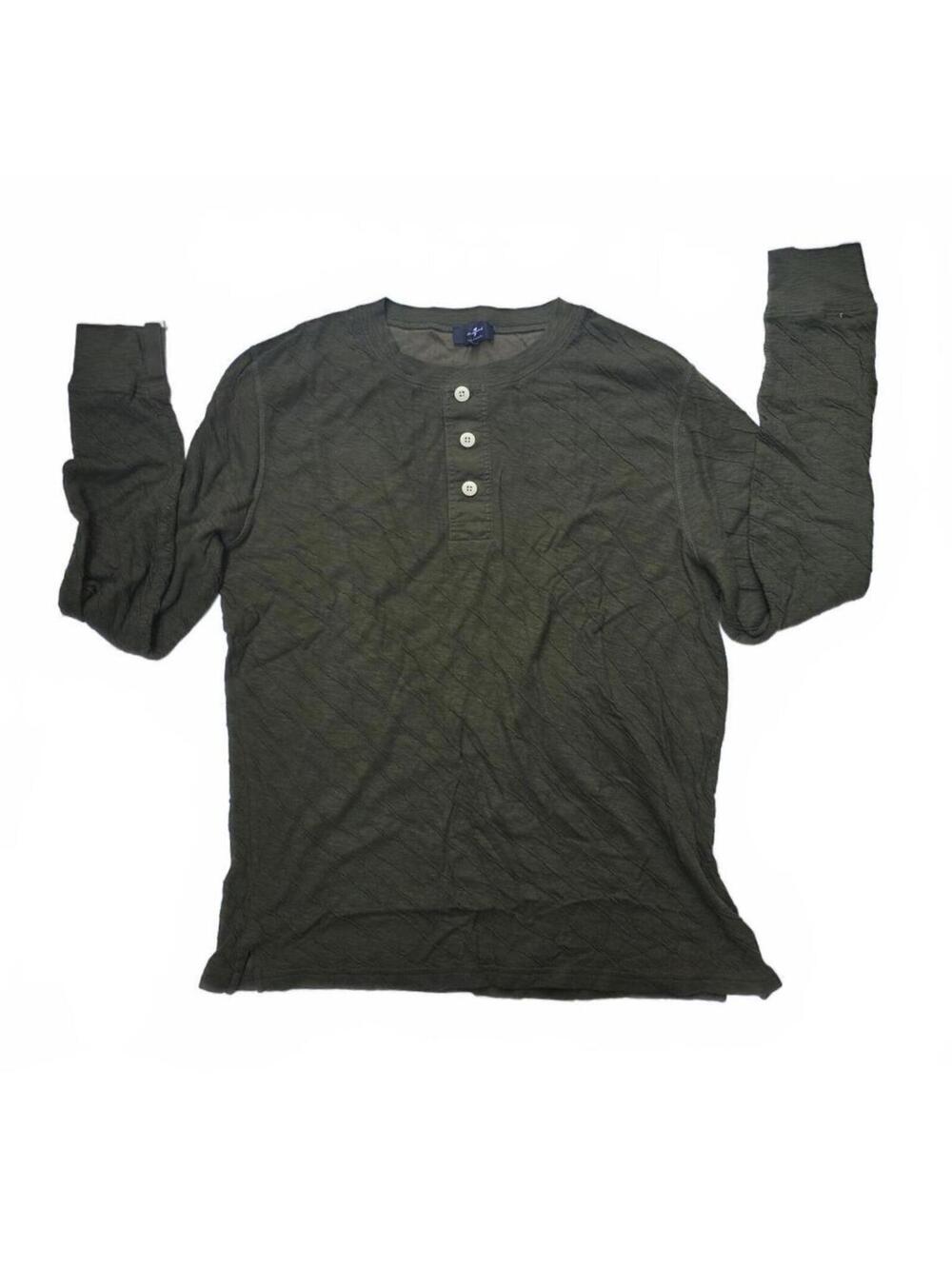 7 for all Mankind Mens Dark Green Textured Cotton + Modal Long Sleeve Henley Med